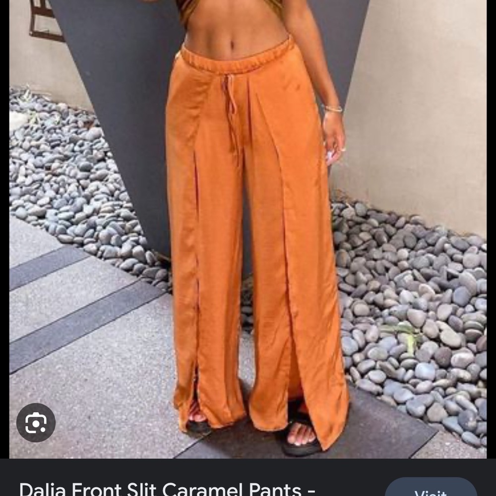 Front slit caramel pants